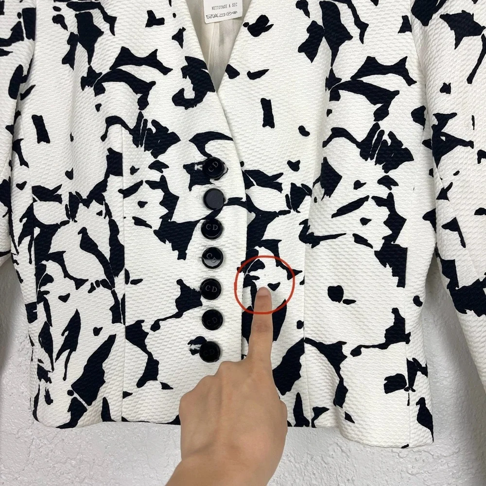 Christian Dior Vintage 1980’s Black & White Floral Print Blazer Jacket